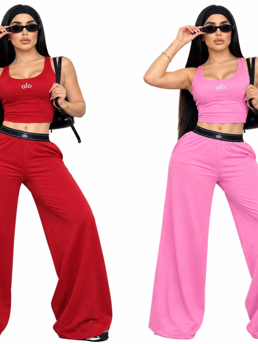 ALO Yoga Wide-Leg Sweatpants in Red and Pink